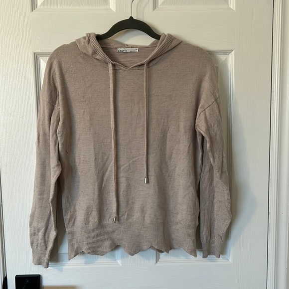 BUNDLE 3/$12 Taupe Hoodie with Scallop Detail - Picture 1 of 6